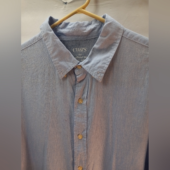 Chaps The Coastland 55% Linen Blend Classic Fit XXL Blue Business Casual Shirt - Picture 11 of 16